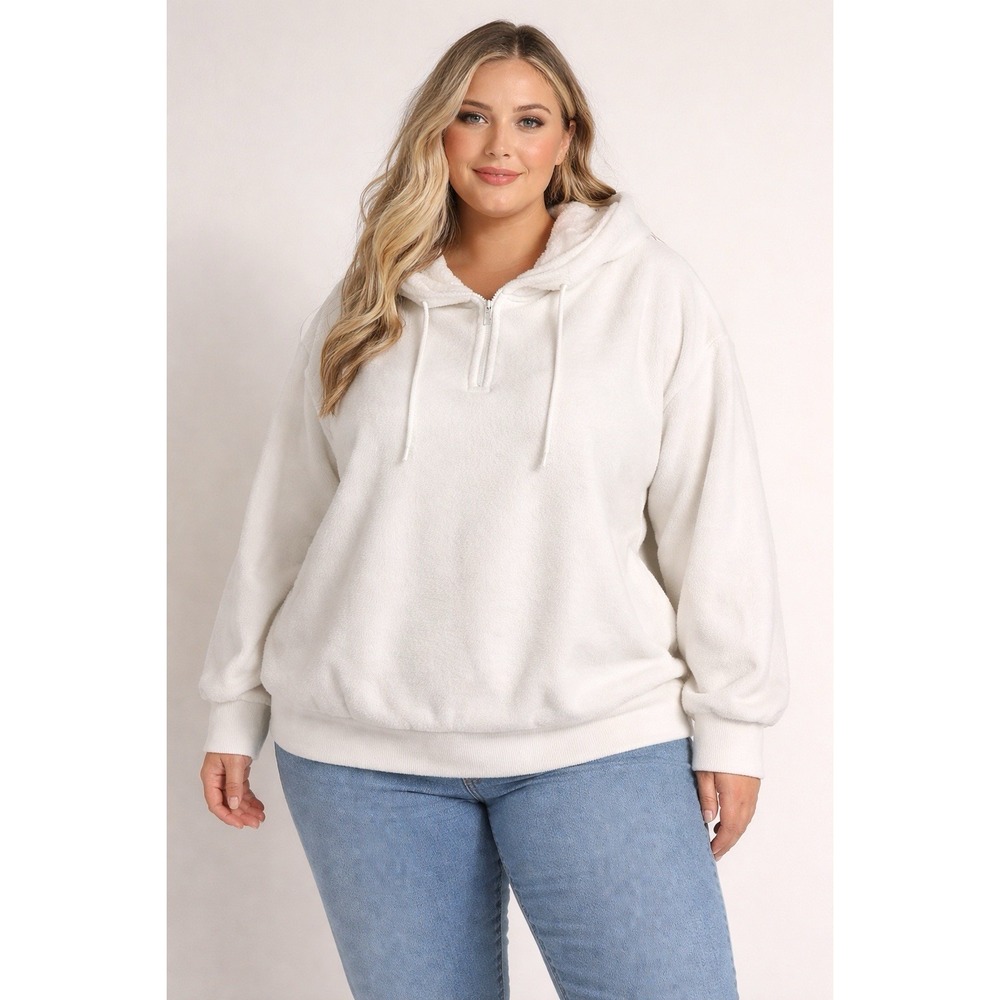 Secret Treasures Women's Sz XL White Soft Plush Quarter-Zip Sweatshirt NWT